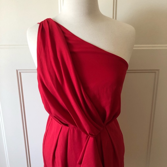 NWT $98~BCBG Generation~Red One-Shoulder Strappy Draped Ruffle Faux Wrap Dress~S - Picture 5 of 10
